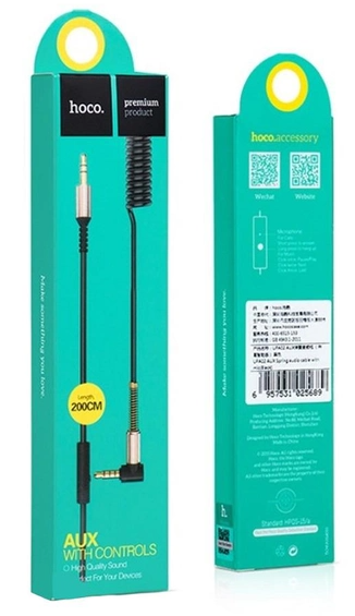 Кабель Аудио Hoco UPA02 AUX Spring Audio cable (with Mic) Black фото №2