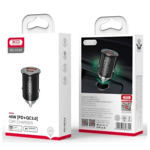 АЗП XO CC43 Super Fast USB-A/USB-C QC&PD3.0 45W 3A Black фото №3
