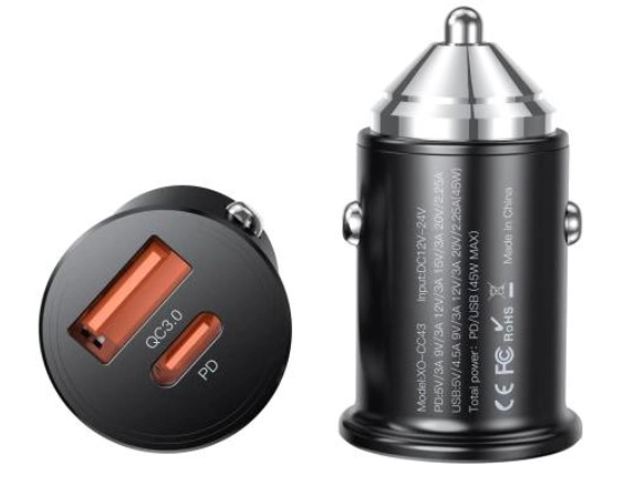 АЗП XO CC43 Super Fast USB-A/USB-C QC&PD3.0 45W 3A Black фото №2