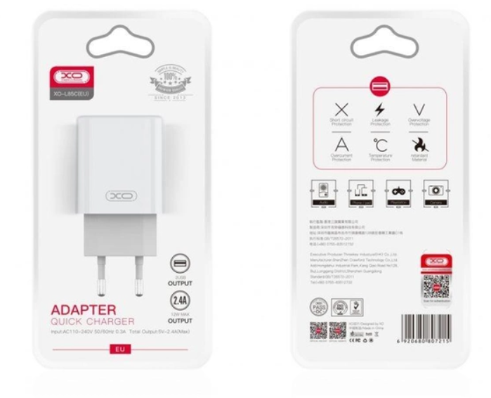 МЗП XO L85C адаптер 2USB 2.4A   Micro white фото №3