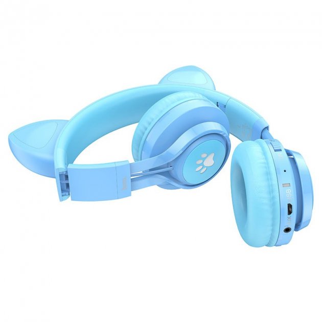Наушники Hoco W39 Cat Ear Cute Kids Wireless Headphones Blue фото №2