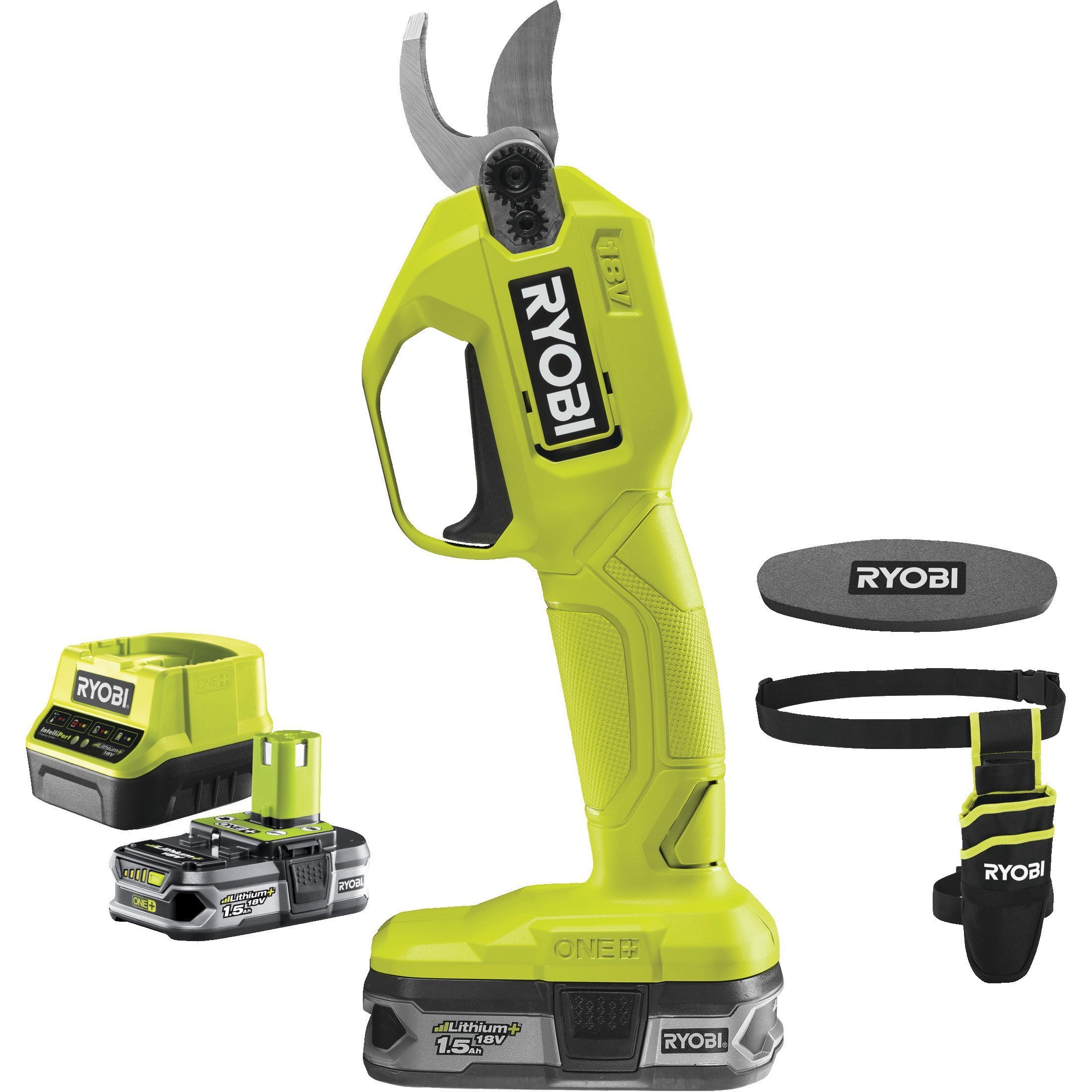 Секатор Ryobi RY18SCA-115P, акумуляторний ONE , 18В, АКБ 1.5 Ач, до 25 мм, з кобурою та точильним ка