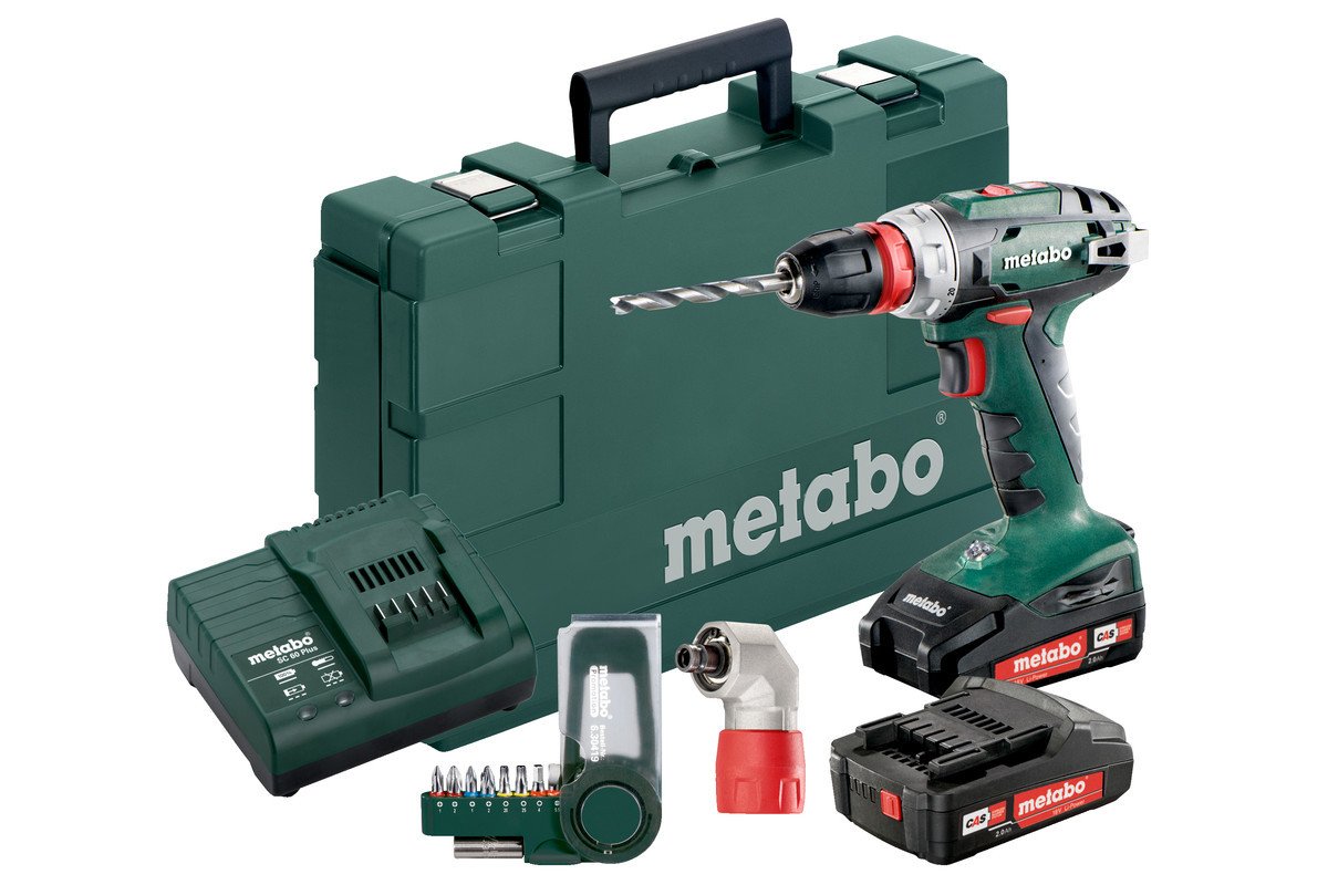 Шуруповерт Metabo BS 18 Quick акумуляторний, 18V 2x2Aг,кофр, кут.насадка,набір SP(9 шт) фото №4