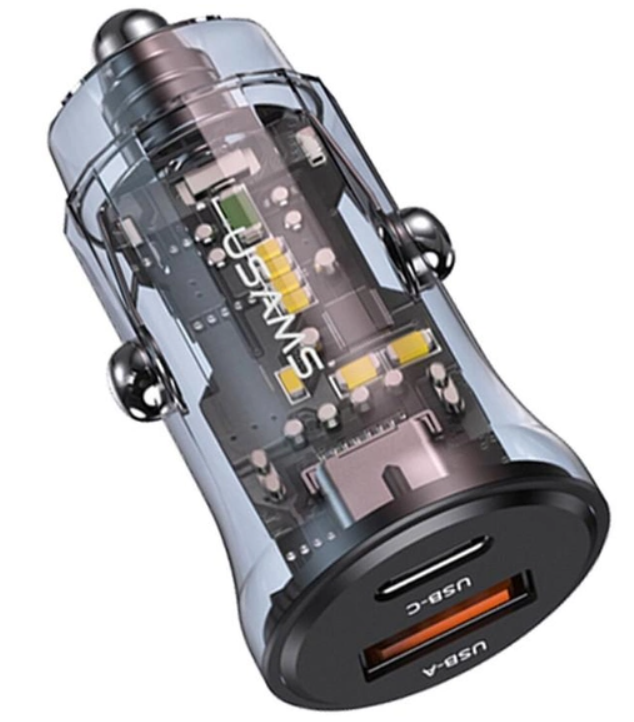 АЗУ Usams C32 (US-CC164) USB-A/USB-C QC&PD3.0 30W 3A Transparent Black фото №2