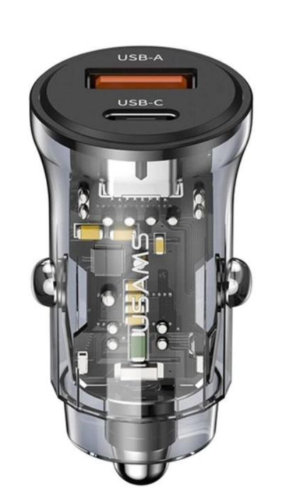 АЗУ Usams C32 (US-CC164) USB-A/USB-C QC&PD3.0 30W 3A Transparent Black