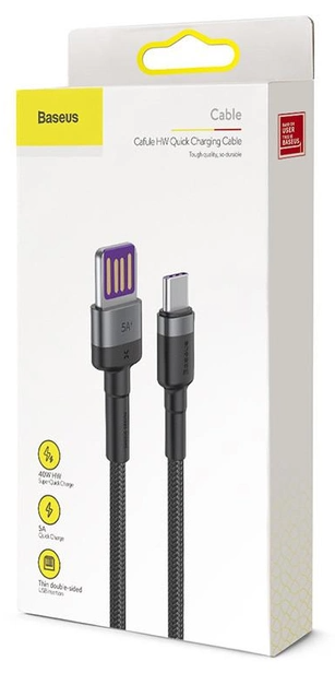 Baseus Cafule HW QC USB Double-sided Blind Interpolation For Type-C 40W 1m Gray Black фото №5