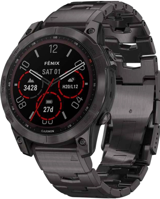 Smart часы Garmin fenix 7 Sapph Sol, Carbon Gray DLC Ti w/DLC Ti Bracelet, GPS (010-02540-39)