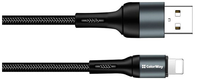 Colorway USB - Apple Lightning (nylon) 2.4А 1м чорний (CW-CBUL045-BK) фото №2
