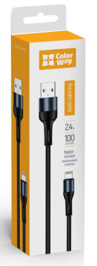 Colorway USB - Apple Lightning (nylon) 2.4А 1м чорний (CW-CBUL045-BK) фото №5