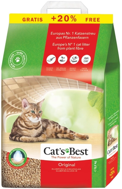 Наповнювач для туалету Cats Best Original Дерев'яний комкувальний 5.2 кг (10 2 л) (4002973191163)
