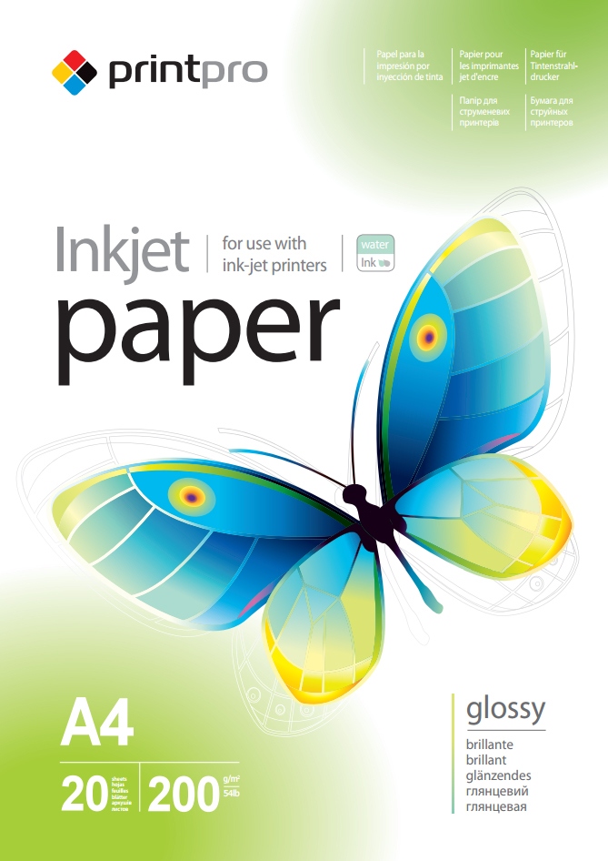 Бумага офисная PRINT PRO PrintPro глянц. 200г/м, A4 PG200-20