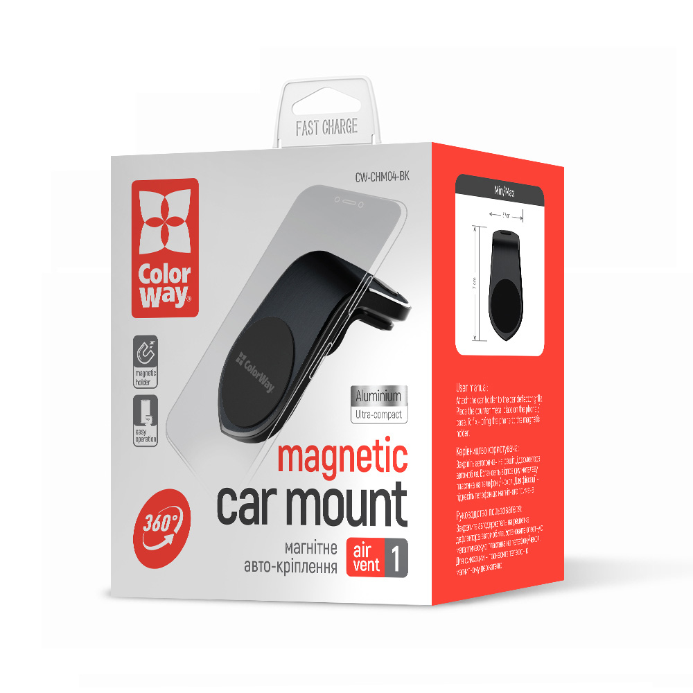Автодержатель Colorway для телефона магнітий CW-CHM04-BK Metallic Air Vent-1 Black