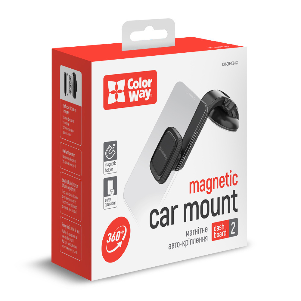 Автодержатель Colorway для телефона магнітний CW-CHM08-GR Dashboard-2  (360 ° rotation) Gray