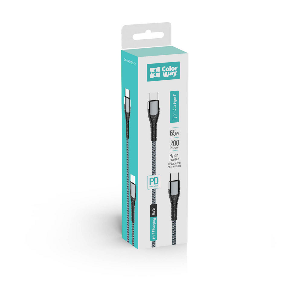 Colorway Type-C - Type-C (PD Fast Charging 65W) 3.0А 2м сірий CW-CBPDCC039-GR