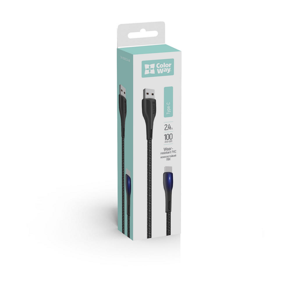 Colorway USB - Type-C (PVC   led) 2.4А 1м чорний CW-CBUC034-BK