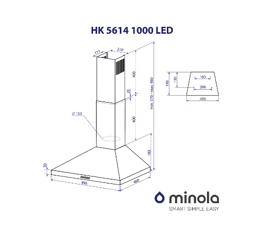 Витяжки Minola HK 5614 I 1000 LED фото №11