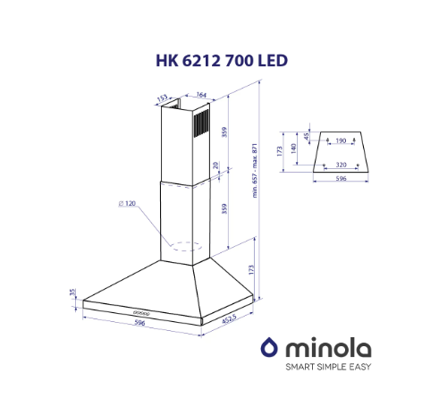 Витяжки Minola HK 6212 BL 700 LED фото №11