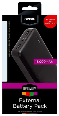 Мобильная батарея Grixx 15000 mA, Black (GREXTBP15PDB02) фото №5