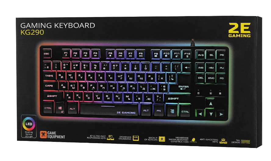 Клавиатура 2E GAMING KG290 87 keys LED USB Black UKR фото №8