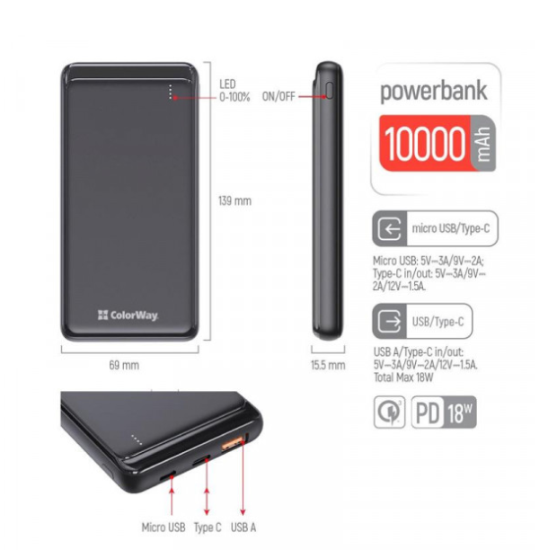 Мобильная батарея Colorway CW-PB100LPG3BK-PD фото №7