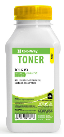 Тонер Colorway HP CLJ CP1215/1515 Yellow 45g/bottle
