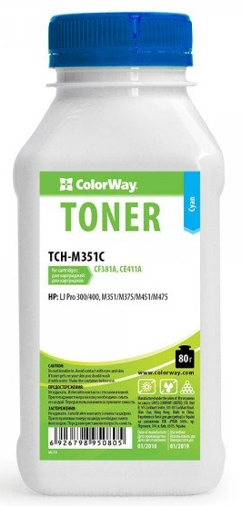 Тонер Colorway HP CLJ Pro 300/400 M351/M375/M451/M475 Cyan 80g/bottle