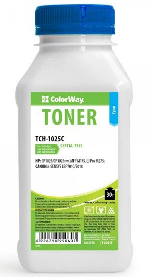 Тонер Colorway HP CLJ CP1025/Pro100/M175 Cyan 30g/bottle