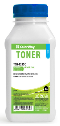 Тонер Colorway HP CLJ CP1215/1515 Cyan 45g/bottle