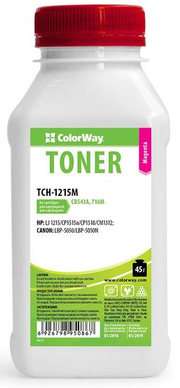 Тонер Colorway HP CLJ CP1215/1515 Magenta 45g/bottle