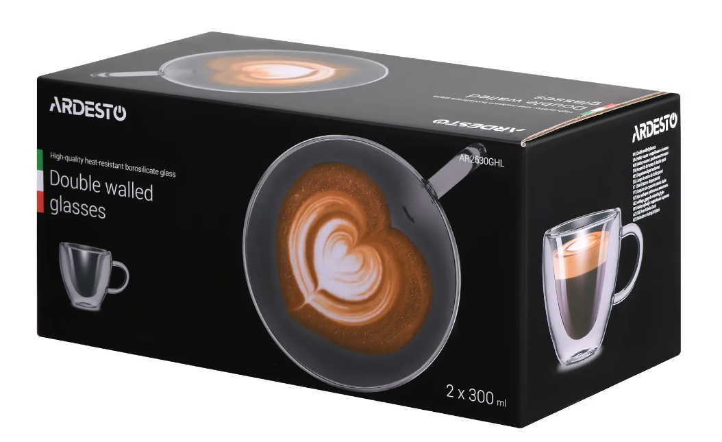 Набор чашек Ardesto з подвійними стінками 300 мл 2 шт. (AR2630GHL) фото №5