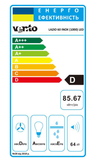 Витяжки Ventolux LAZIO 60 INOX (1000) LED фото №2