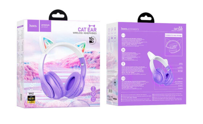 Навушники Hoco W42 Cat ears BT headphones Purple Grape фото №4