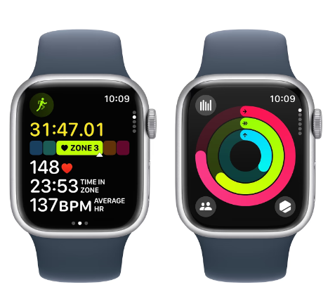 Смарт-годинник Apple Watch Series 9 GPS 45mm Silver Alu. Case w. Storm Blue S. Band - M/L (MR9E3) фото №6