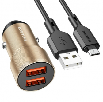 АЗП Borofone BZ19 Wisdom dual port car charger Gold