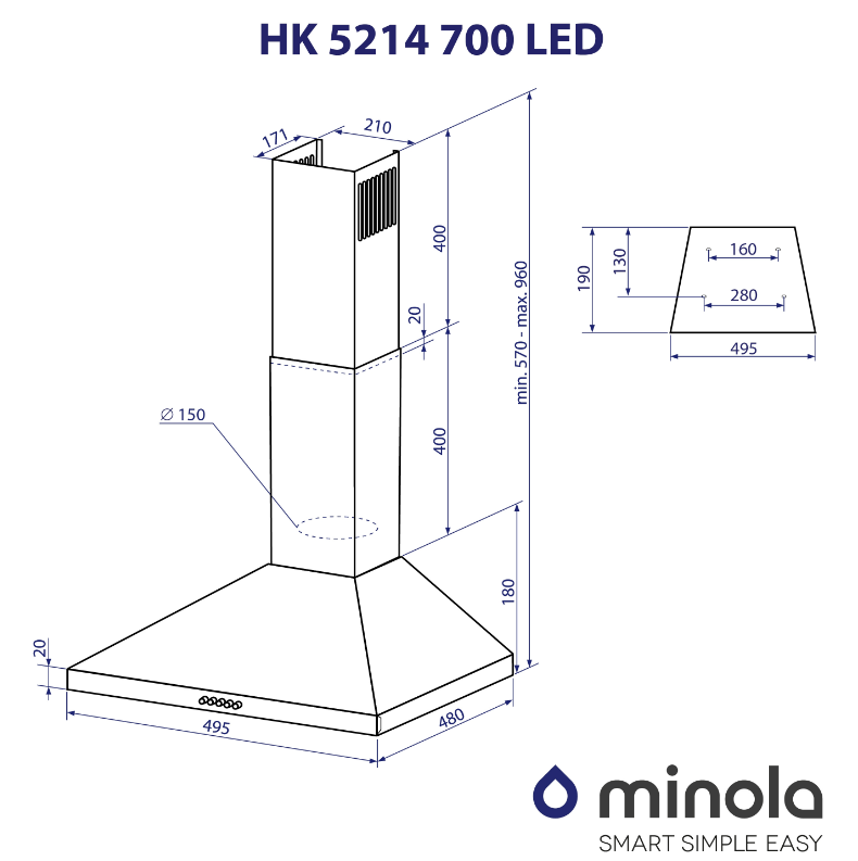 Витяжки Minola HK 5214 WH 700 LED фото №9