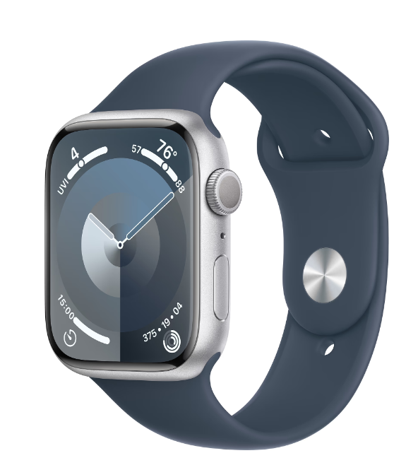 Смарт-годинник Apple Watch Series 9 GPS 45mm Silver Aluminium Case with Storm Blue Sport Band - M/L (MR9E3QP/A)
