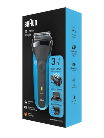 Бритва Braun Series 3 310BT 5409 Wet&Dry black/blue фото №3