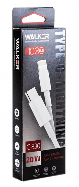 Walker USB cable WALKER C830 Type-C to Lightning white фото №2