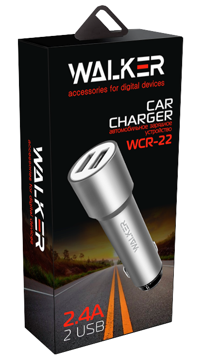 АЗП Walker WCR-22 2USB 1.0А 2.4A металл, удлиненные black фото №2