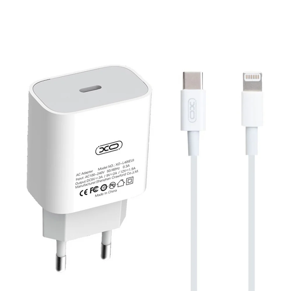 МЗП XO L40 адаптер PD / 3A / 18W / Fast charging white