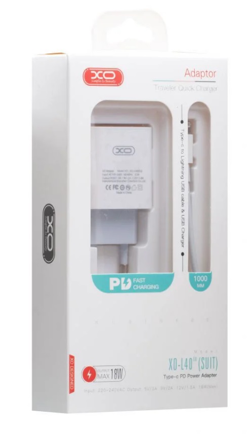 МЗП XO L40 адаптер PD / 3A / 18W / Fast charging white фото №2