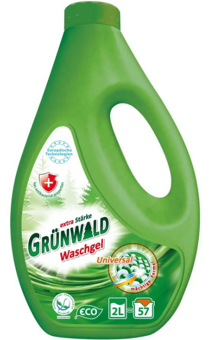Гель для прання Grünwald кольорової та білої білизни, 2 л/57 циклів прання(eco)