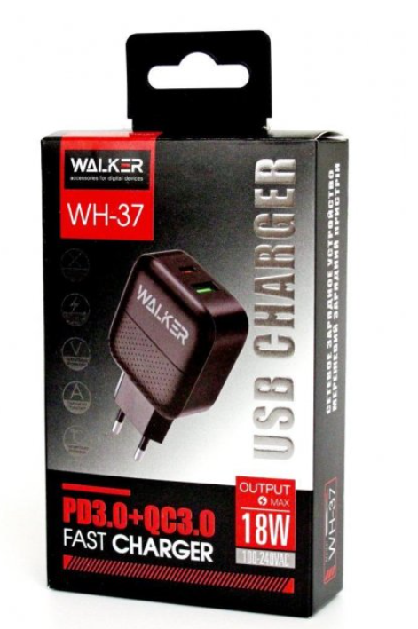 МЗП Walker WH-37 PD3.0_3A / QC3.0_3.4A / 18W black фото №2 МЗП Walker WH-37 PD3.0_3A / QC3.0_3.4A / 18W black фото №2