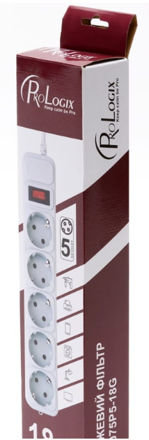 Мережевий фільтр Prologix PRS-075P5-18G 0.75 мм, 5 розеток, 1.8 метра фото №3