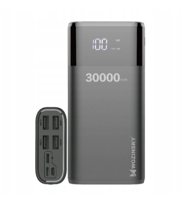 Уцінка * Мобильная батарея Wozinsky 30000mAh, 4*USB, with LCD display, 2A, black (5907769300349)