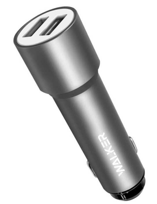 АЗП Walker WCR-22 2USB 1.0А 2.4A металл, удлиненные grey