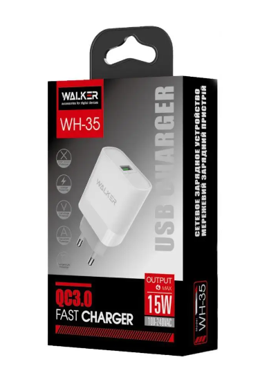 МЗП Walker WH-35 1USB / QC3.0 / 3A / 15W white фото №2